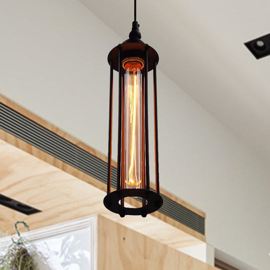 Industrial Metal Cage Pendant Light with Black/Bronze Finish - Bedroom hanging lamp fixture