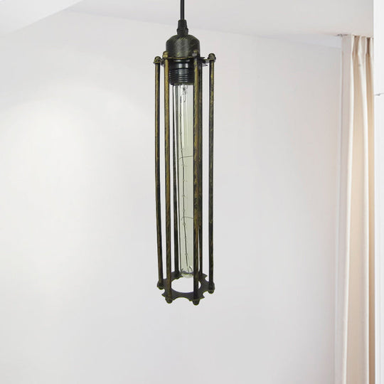 Industrial Metal Cage Pendant Light with Black/Bronze Finish - Bedroom hanging lamp fixture