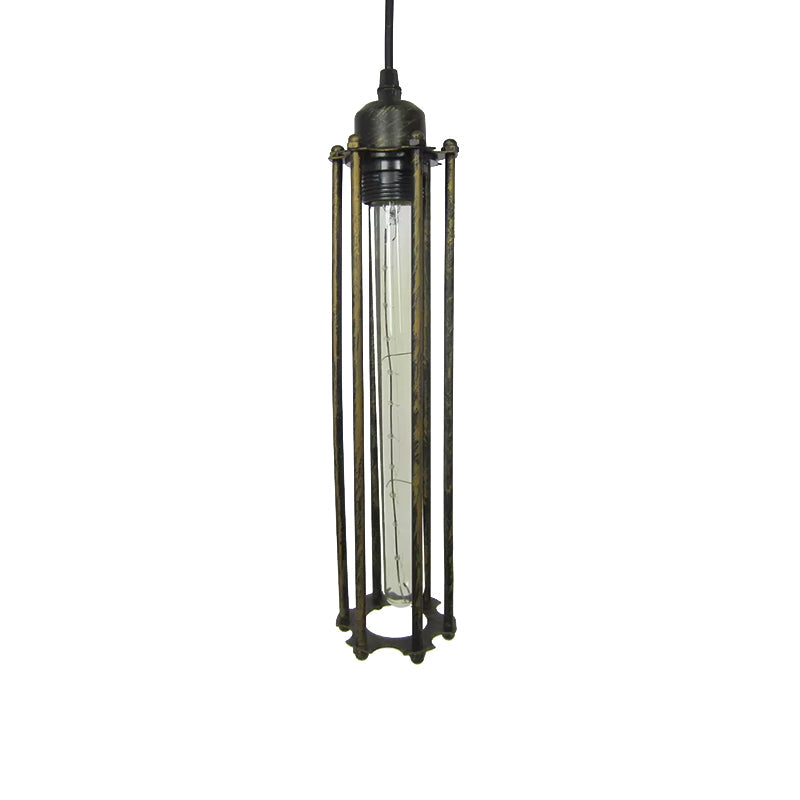 Industrial Metal Cage Pendant Light with Black/Bronze Finish - Bedroom hanging lamp fixture