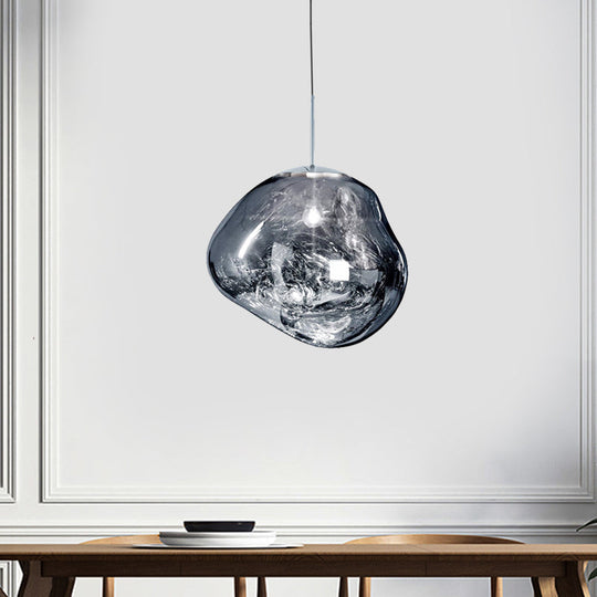 Irregular Silver/Red Glass Pendant Lamp - Contemporary Style 1 Light Ideal For Dining Room 8/12 Wide