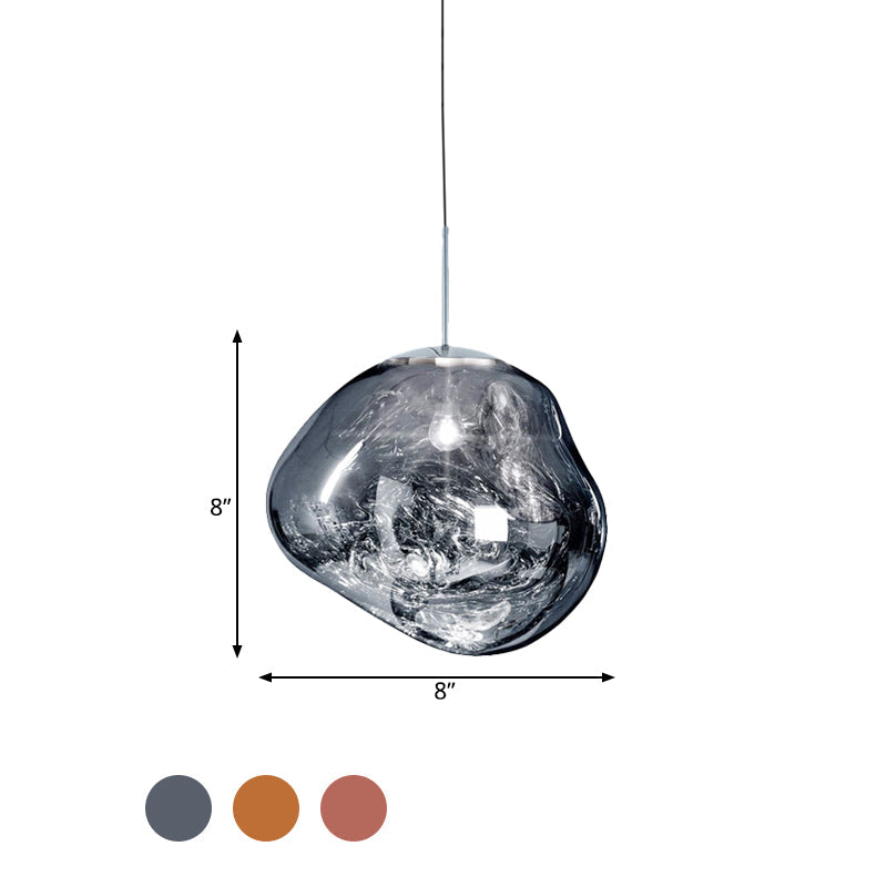 Irregular Silver/Red Glass Pendant Lamp - Contemporary Style 1 Light Ideal For Dining Room 8/12 Wide