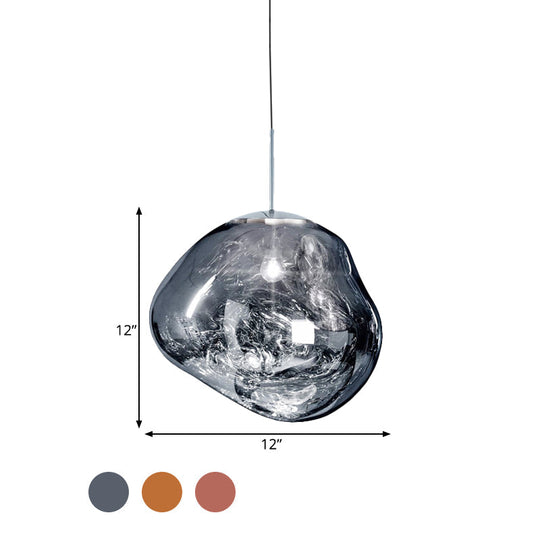 Irregular Silver/Red Glass Pendant Lamp - Contemporary Style 1 Light Ideal For Dining Room 8/12 Wide