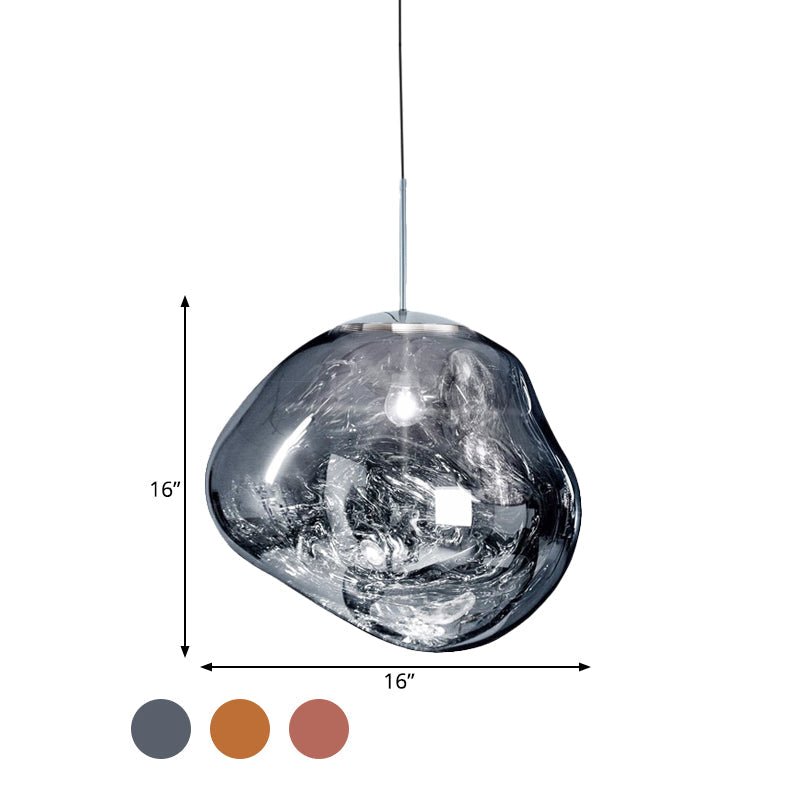 Irregular Silver/Red Glass Pendant Lamp - Contemporary Style 1 Light Ideal For Dining Room 8/12 Wide