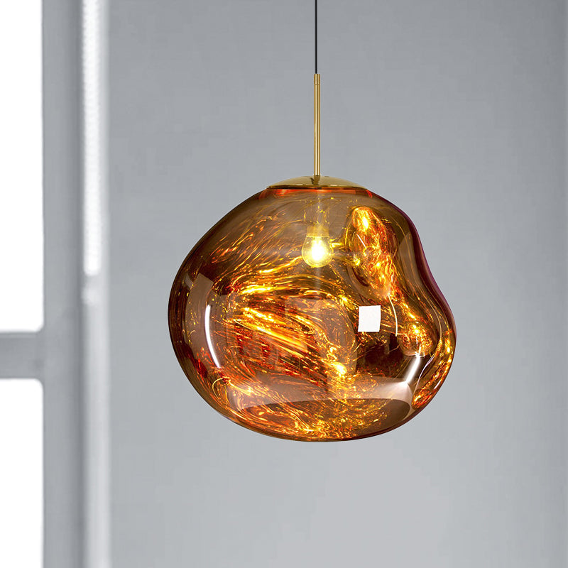 Irregular Silver/Red Glass Pendant Lamp - Contemporary Style 1 Light Ideal For Dining Room 8/12 Wide