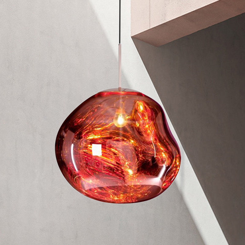 Irregular Silver/Red Glass Pendant Lamp - Contemporary Style 1 Light Ideal For Dining Room 8/12 Wide