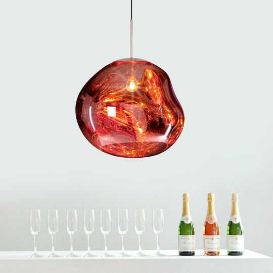 Irregular Silver/Red Glass Pendant Lamp - Contemporary Style 1 Light Ideal For Dining Room 8/12 Wide