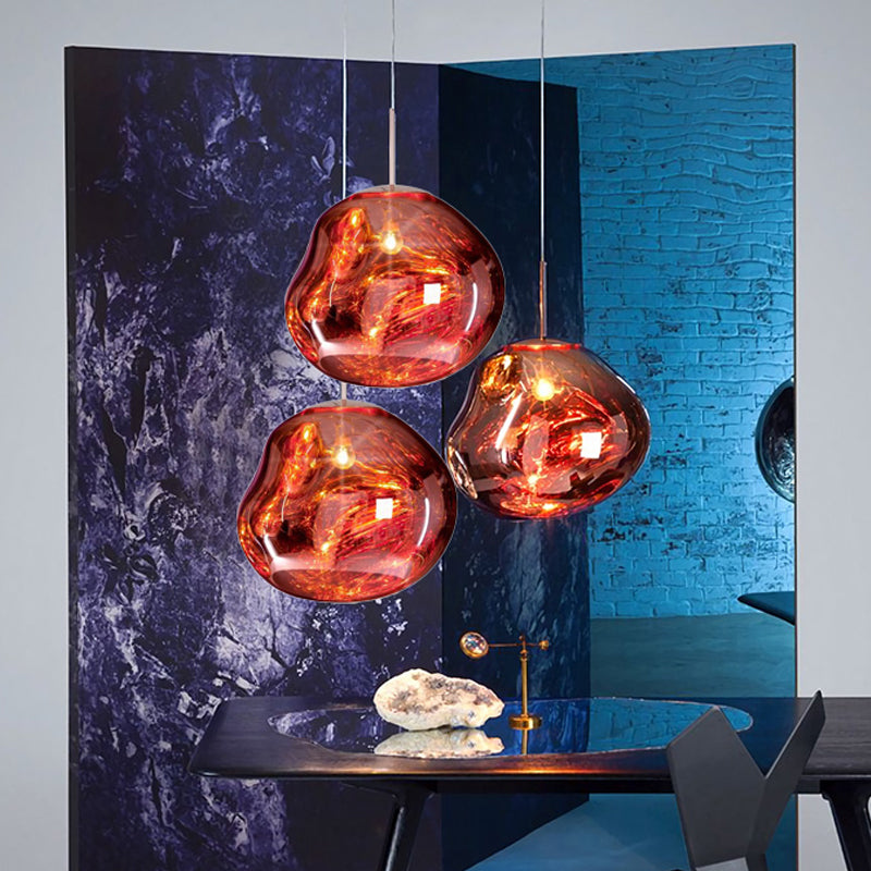 Irregular Silver/Red Glass Pendant Lamp - Contemporary Style 1 Light Ideal For Dining Room 8/12 Wide