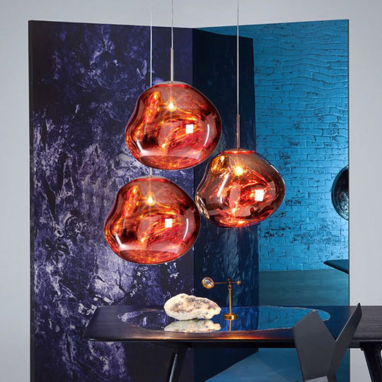 Irregular Silver/Red Glass Pendant Lamp - Contemporary Style 1 Light Ideal For Dining Room 8/12 Wide