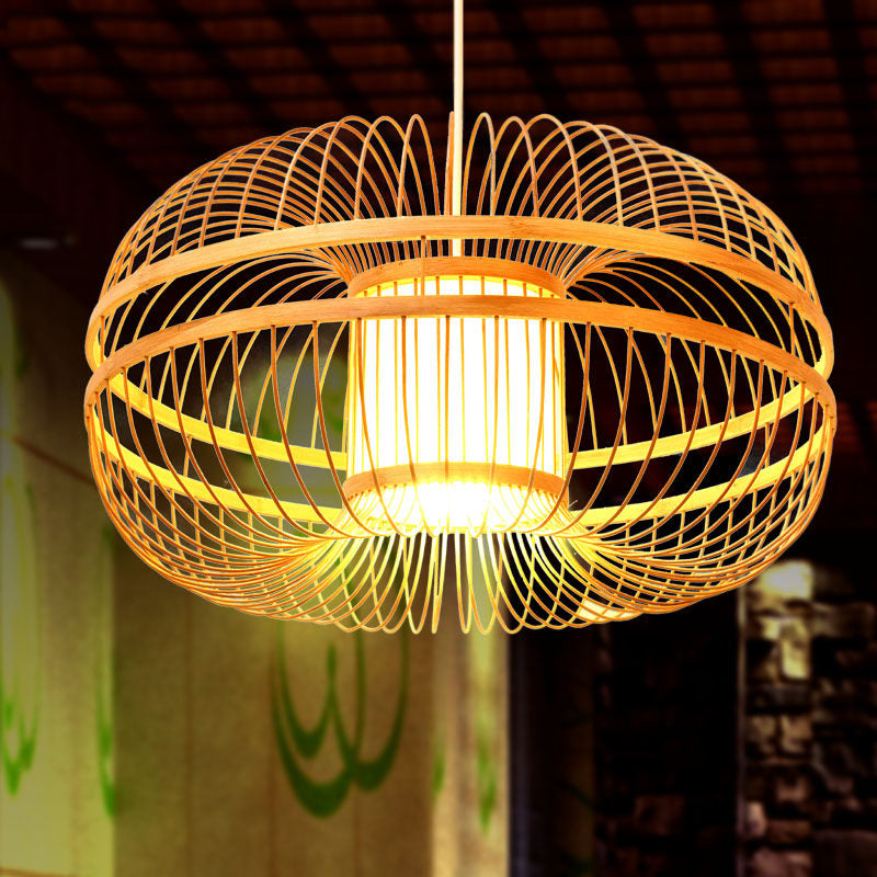 Sleek Bamboo Lantern Pendant Lamp With Modern Wood Shade