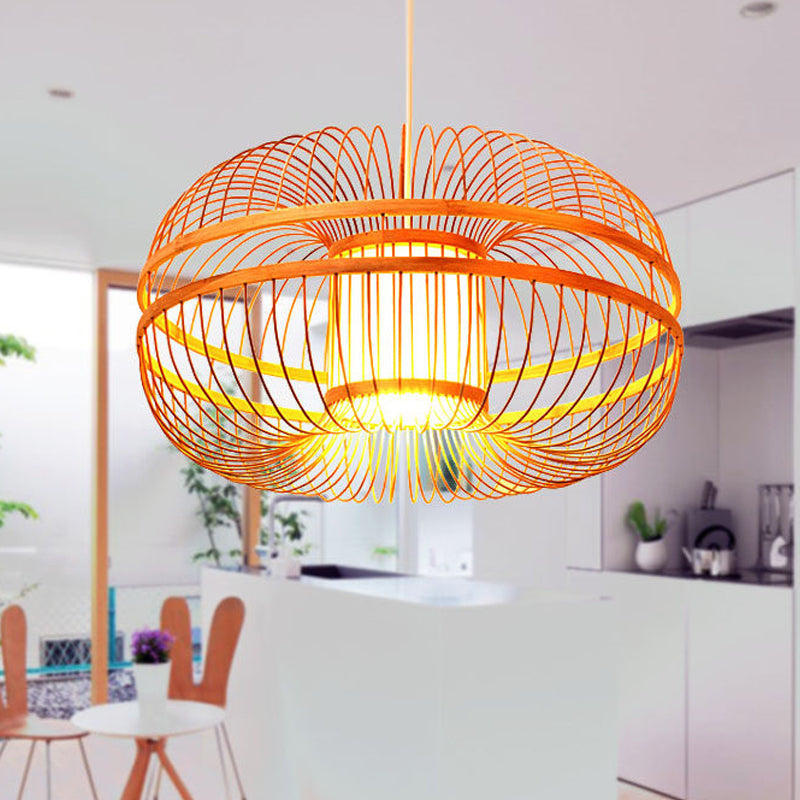 Sleek Bamboo Lantern Pendant Lamp With Modern Wood Shade