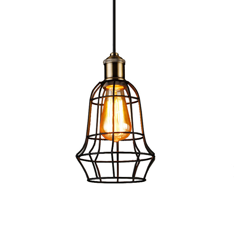 Antique Style Black Head Vase Cage Pendant Light for Bar with Metallic Finish, 6"/7.5" Width