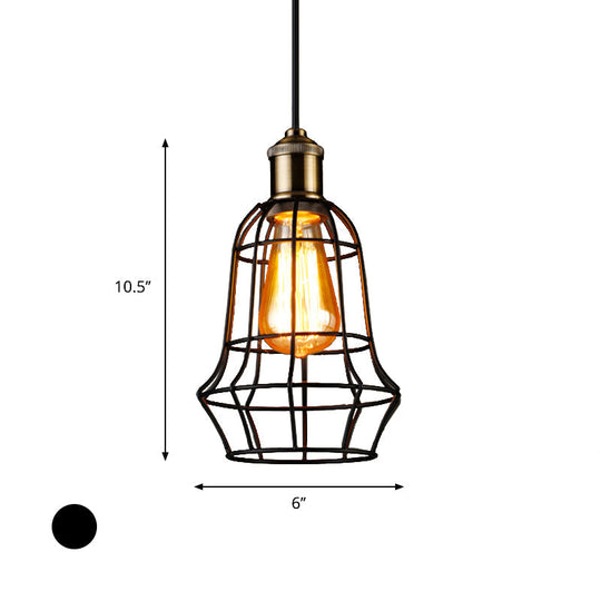 Antique Style Black Head Vase Cage Pendant Light for Bar with Metallic Finish, 6"/7.5" Width