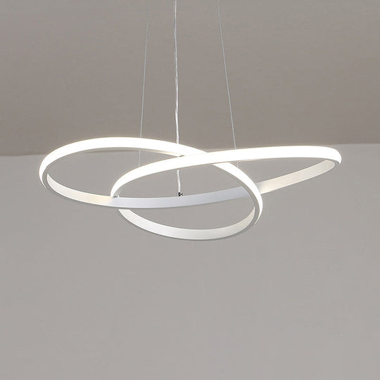 Modern Led Dining Room Pendant Ceiling Light - Curved Acrylic Shade White Chandelier In White/Warm