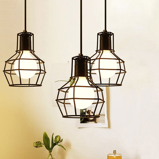 Global Metal Cage Ceiling Lamp For Coffee Shops - Stylish 1 Light Fixture With Silver/Gold Finish