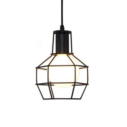 Modern Silver/Gold Metal Ceiling Fixture with Cage Shade - Stylish Loft Hanging Lamp for Coffee Shops