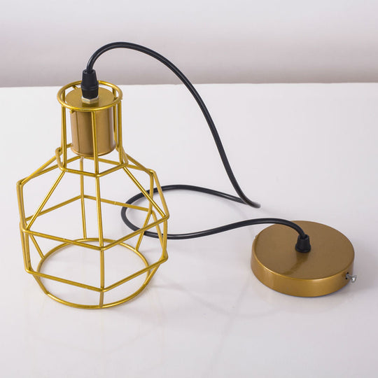 Global Metal Cage Ceiling Lamp For Coffee Shops - Stylish 1 Light Fixture With Silver/Gold Finish