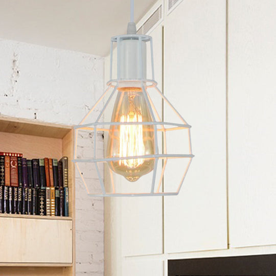 Modern Silver/Gold Metal Ceiling Fixture with Cage Shade - Stylish Loft Hanging Lamp for Coffee Shops