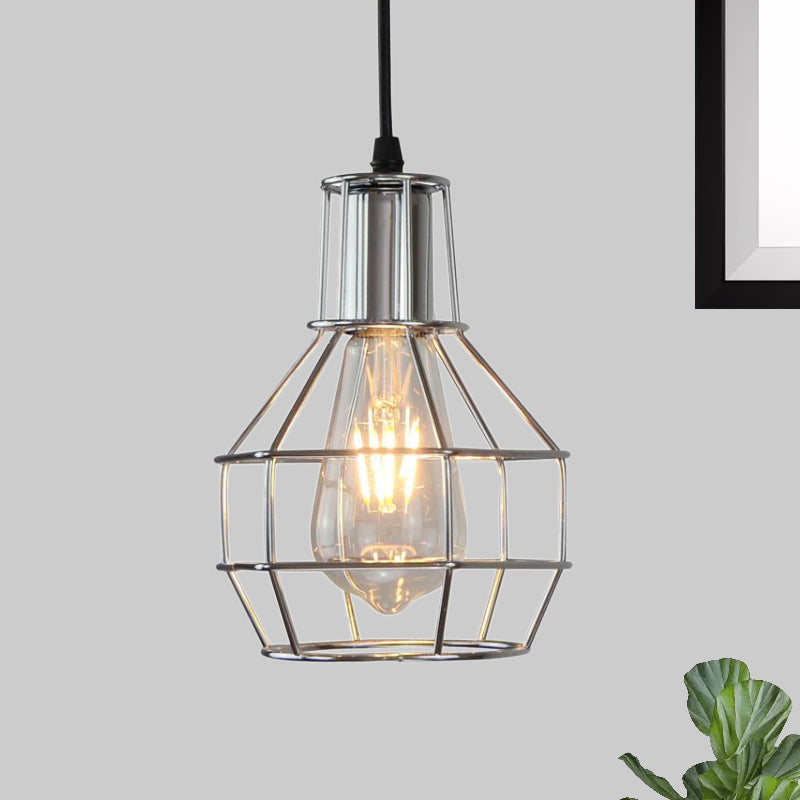 Global Metal Cage Ceiling Lamp For Coffee Shops - Stylish 1 Light Fixture With Silver/Gold Finish