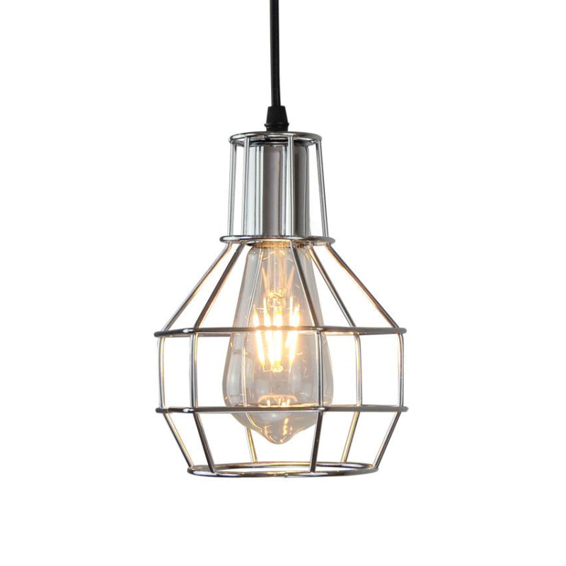 Modern Silver/Gold Metal Ceiling Fixture with Cage Shade - Stylish Loft Hanging Lamp for Coffee Shops