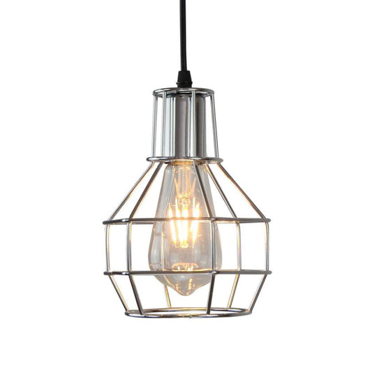 Modern Silver/Gold Metal Ceiling Fixture with Cage Shade - Stylish Loft Hanging Lamp for Coffee Shops