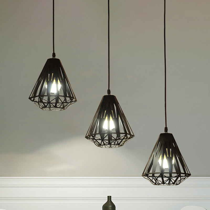 Stylish Polygon Pendant Light Fixture with Wire Frame for Dining Room - 1-Light in Black/White