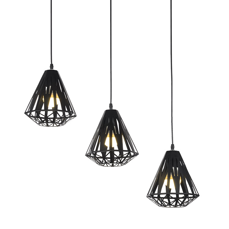 Modern Metal Pendant Light With Wire Frame Stylish Loft Dining Room Hanging Lamp Black/White