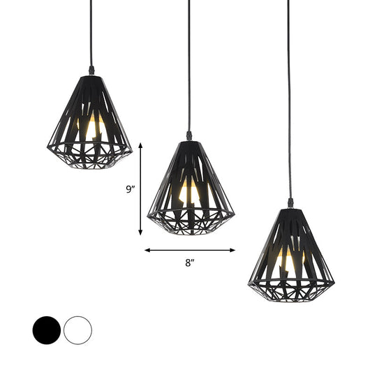 Modern Metal Pendant Light With Wire Frame Stylish Loft Dining Room Hanging Lamp Black/White