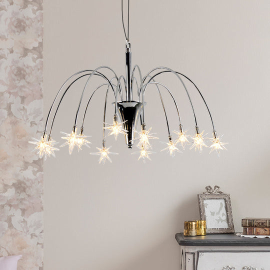 Modern Star-Shaped Crystal Chandelier Silver Finish Pendant Light (12/18 Lights)