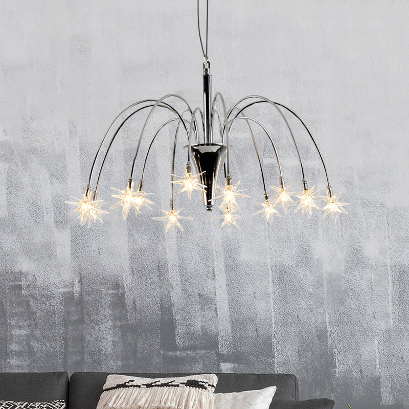 Modern Star-Shaped Crystal Chandelier Silver Finish Pendant Light (12/18 Lights)