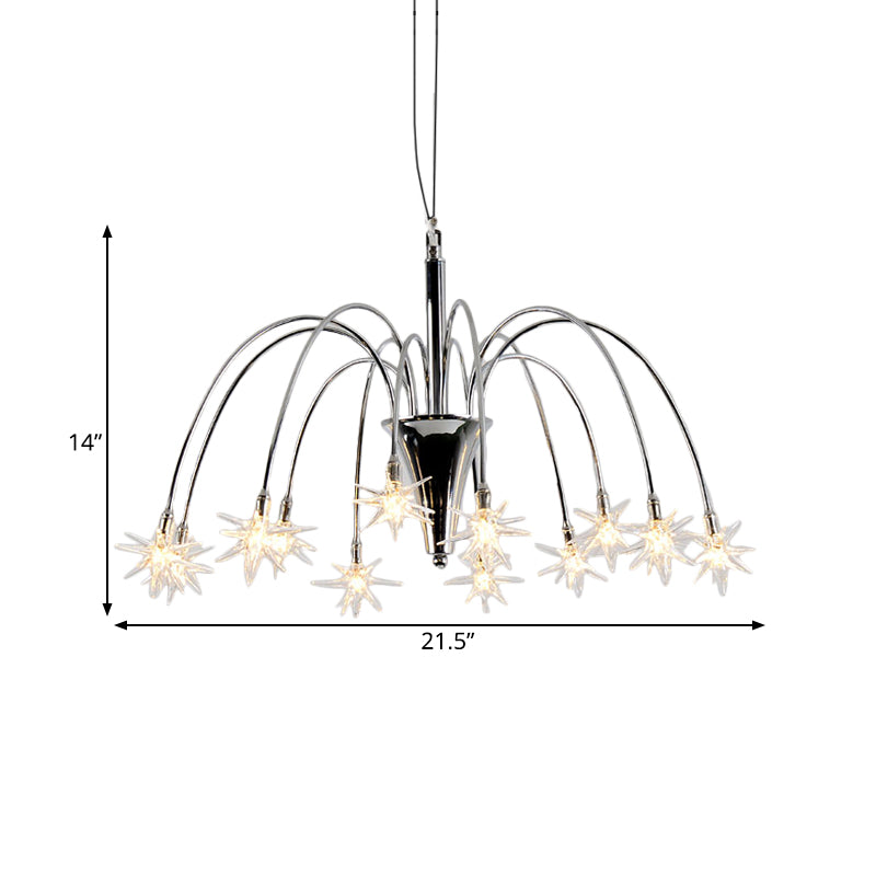 Modern Star-Shaped Crystal Chandelier Silver Finish Pendant Light (12/18 Lights)