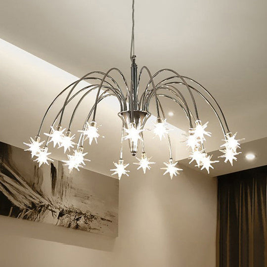 Modern Star-Shaped Crystal Chandelier Silver Finish Pendant Light (12/18 Lights)