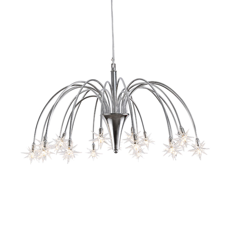 Modern Star-Shaped Crystal Chandelier Silver Finish Pendant Light (12/18 Lights)