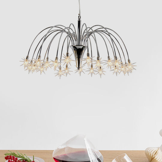 Modern Star-Shaped Crystal Chandelier Silver Finish Pendant Light (12/18 Lights)