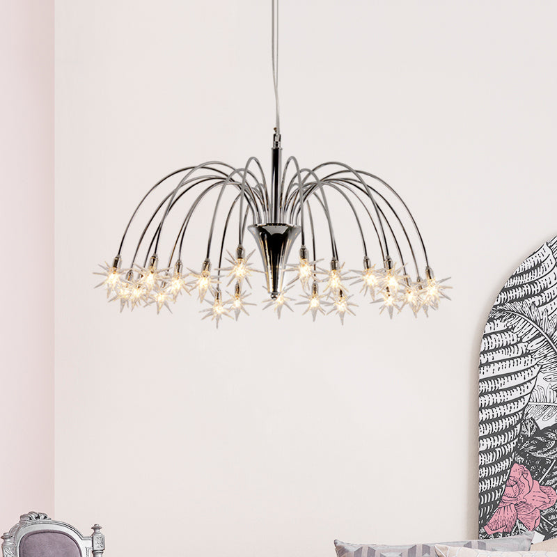 Modern Star-Shaped Crystal Chandelier Silver Finish Pendant Light (12/18 Lights)