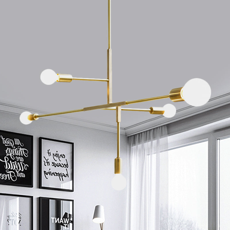 Post Modern Black/Gold Chandelier Pendant Light With 5 Arms And Bare Bulbs Gold