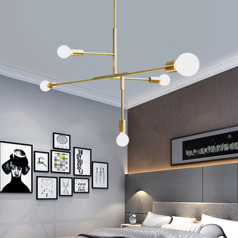 Post Modern Black/Gold Chandelier Pendant Light With 5 Arms And Bare Bulbs