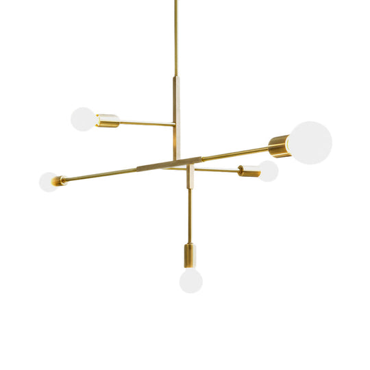 Post Modern Black/Gold Chandelier Pendant Light With 5 Arms And Bare Bulbs