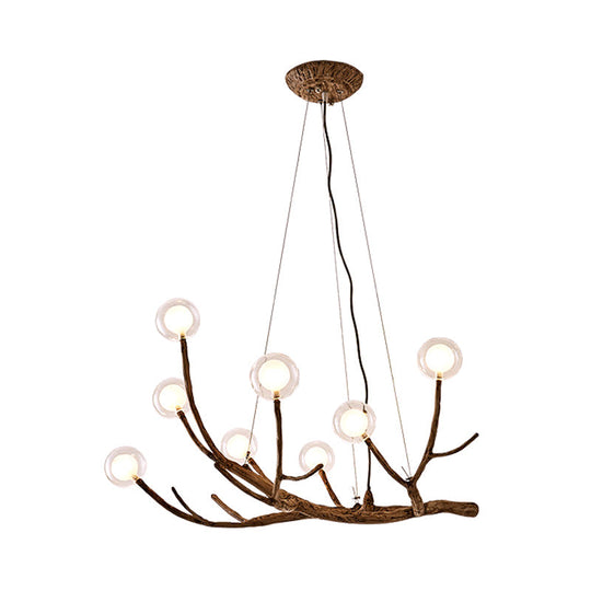 Wooden Branch Chandelier Lodge Style Ceiling Light with Glass Ball Shade - Warm/White Light, 8/12/16 Lights