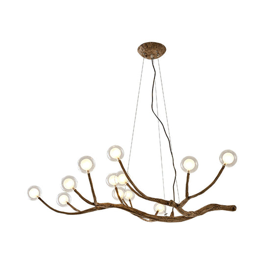 Wooden Branch Chandelier Lodge Style Ceiling Light with Glass Ball Shade - Warm/White Light, 8/12/16 Lights