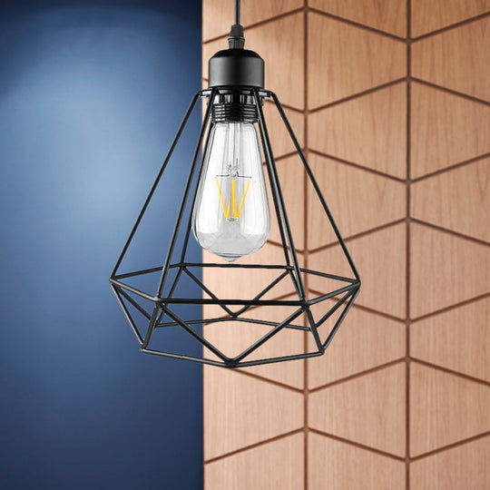 Industrial Style Mini Pendant Lighting with Cage Shade - 1 Light, Black/Bronze Metal Ceiling Lamp for Table