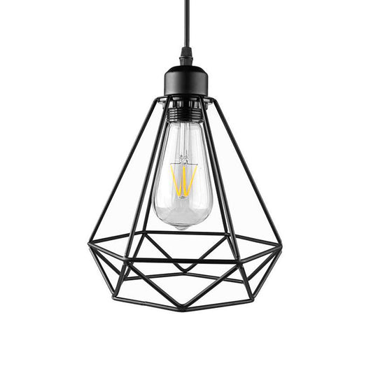 Industrial Style Mini Pendant Lighting with Cage Shade - 1 Light, Black/Bronze Metal Ceiling Lamp for Table