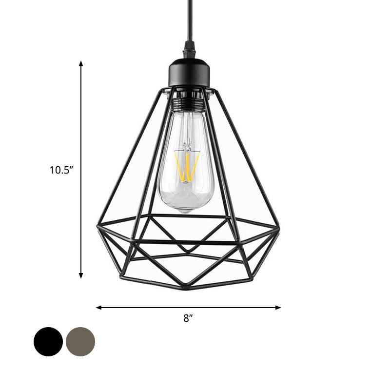 Industrial Style Mini Pendant Lighting with Cage Shade - 1 Light, Black/Bronze Metal Ceiling Lamp for Table