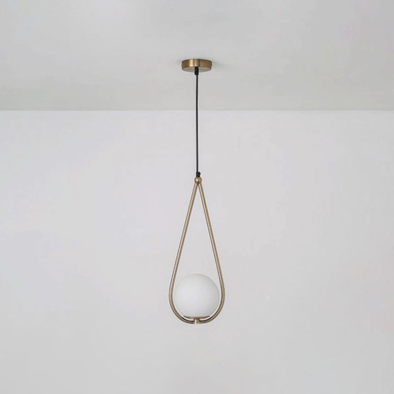 Viviana - Metal Metal Teardrop Hanging Ceiling Light Minimalism 1 Bulb Brass Finish Drop Pendant with Ball Cream Glass Shade