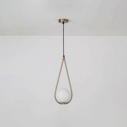 Minimalist Metal Teardrop Ceiling Light With Cream Glass Shade - Brass Finish Single Bulb Pendant