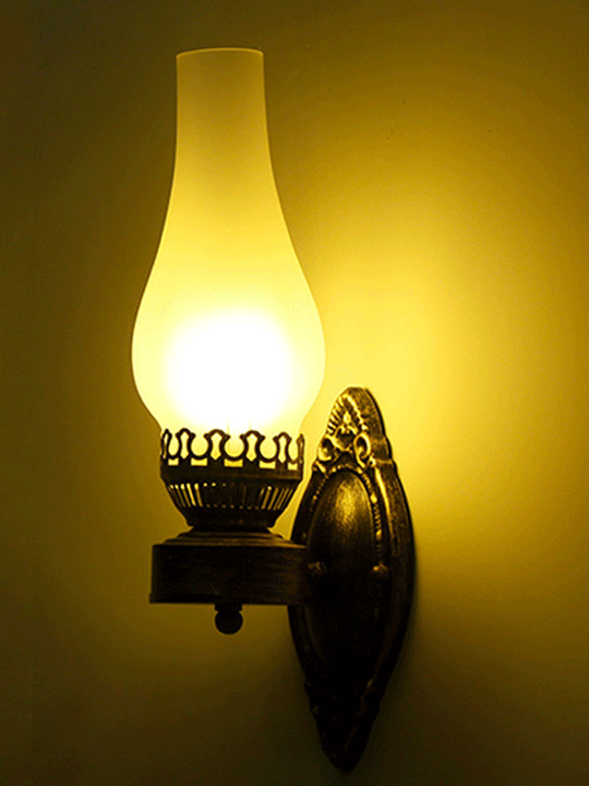 Vintage Bronze Wall Mount Kerosene Iron Light With Glass Shade / B