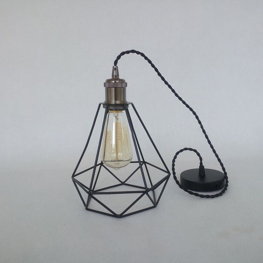 Industrial Style Mini Pendant Lighting with Cage Shade - 1 Light, Black/Bronze Metal Ceiling Lamp for Table