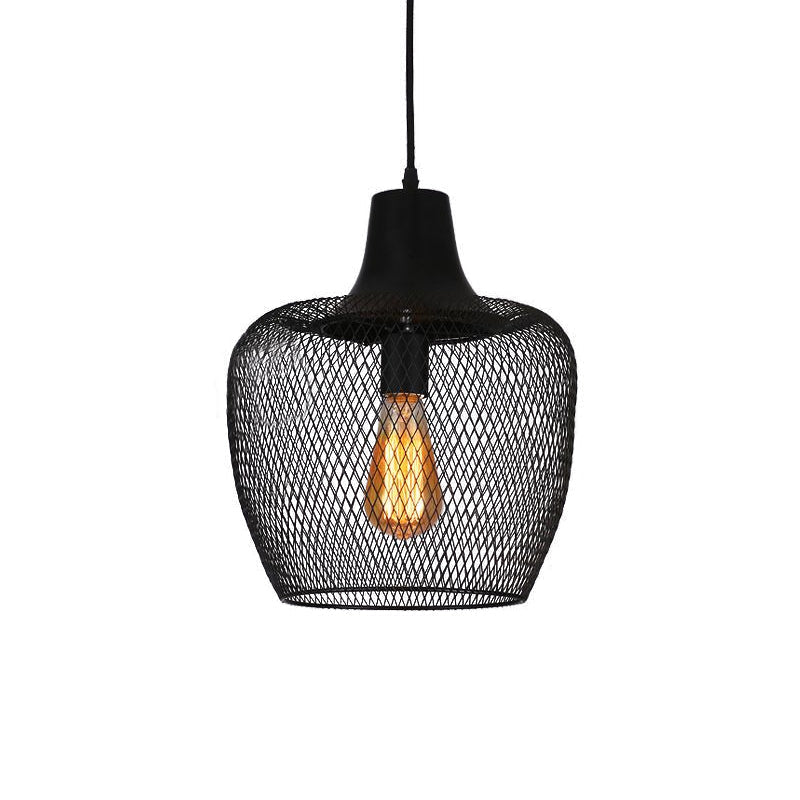 Industrial Single-Light Black Mesh Bowl Pendant Lamp for Dining Room