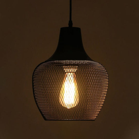 Industrial Single-Light Black Mesh Bowl Pendant Lamp for Dining Room