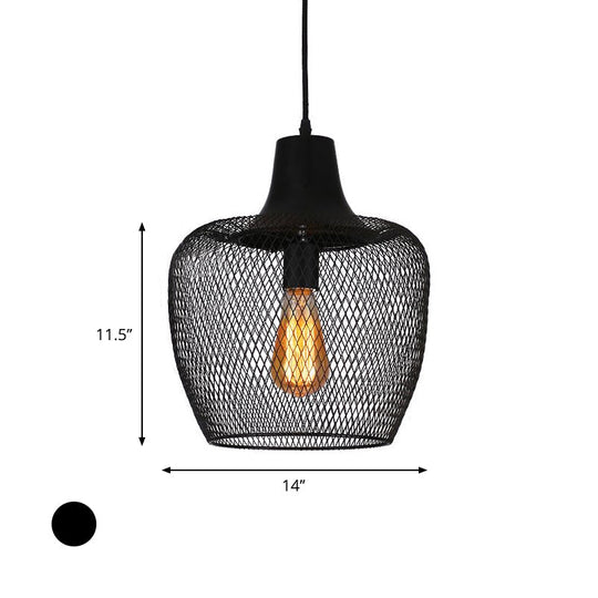 Industrial Single-Light Black Mesh Bowl Pendant Lamp for Dining Room