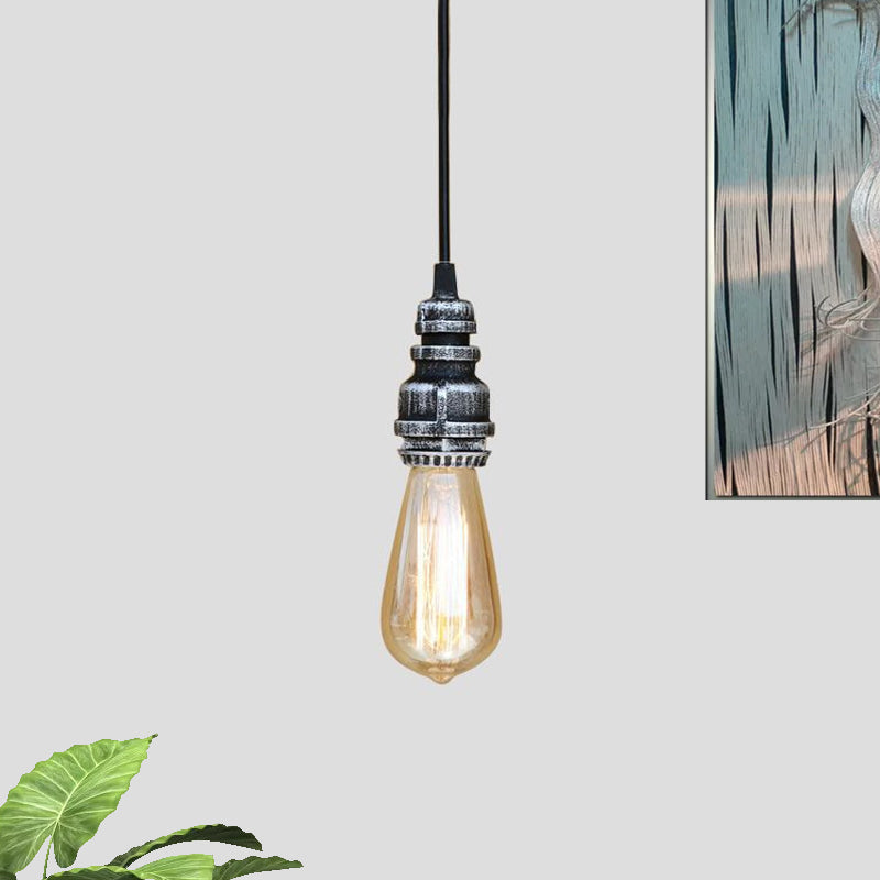 Industrial Open Bulb Ceiling Fixture With Adjustable Metal Head And Pipe - Black/Silver